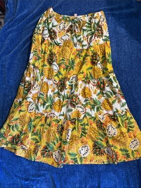 Philosophy Yellow Tropical Fruit Tiered Cotton Maxi Skirt